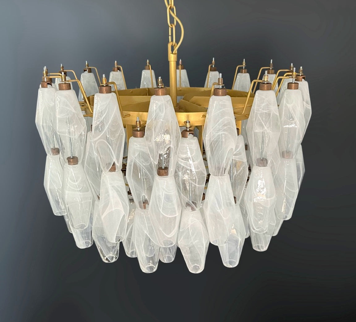 Amazing Murano glass Candelier – 107  white alabaster poliedri