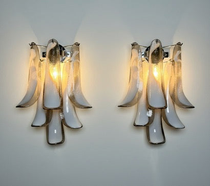 Pair of Vintage Italian Murano wall lights  – smoked glass petals