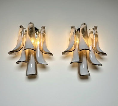 Pair of Vintage Italian Murano wall lights  – smoked glass petals