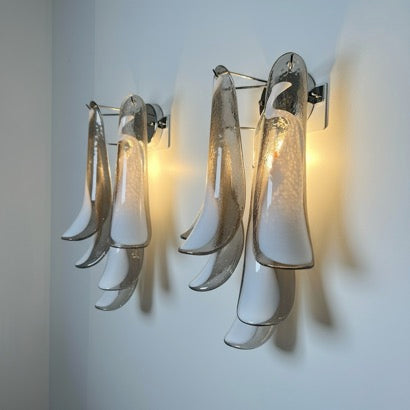 Pair of Vintage Italian Murano wall lights  – smoked glass petals