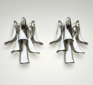Pair of Vintage Italian Murano wall lights  – smoked glass petals