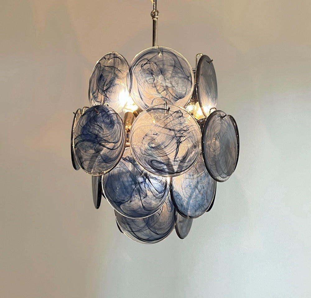 Vintage Italian Murano chandelier – 24 blackboard blue disks