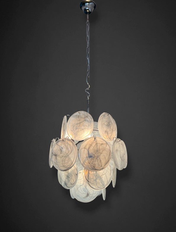 Vintage Italian Murano chandelier – 24 alabaster dove color disks