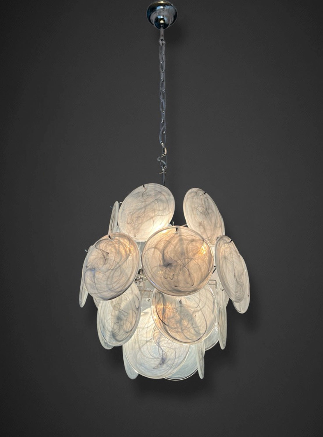 Vintage Italian Murano chandelier – 24 alabaster dove color disks