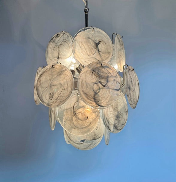 Vintage Italian Murano chandelier – 24 alabaster dove color disks