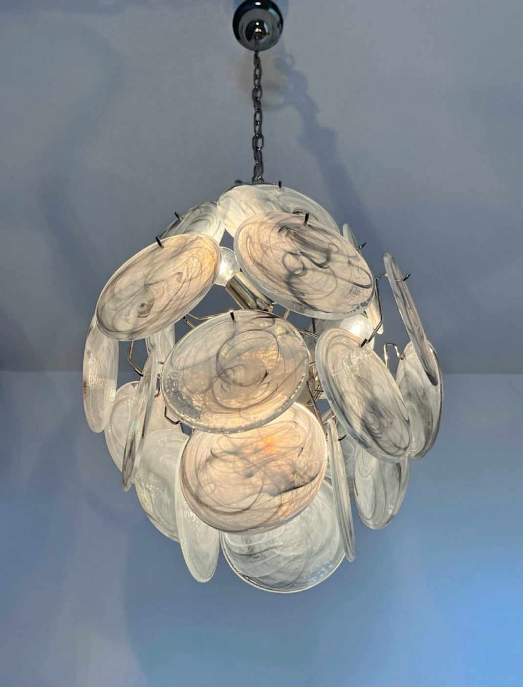 Vintage Italian Murano chandelier – 24 alabaster dove color disks