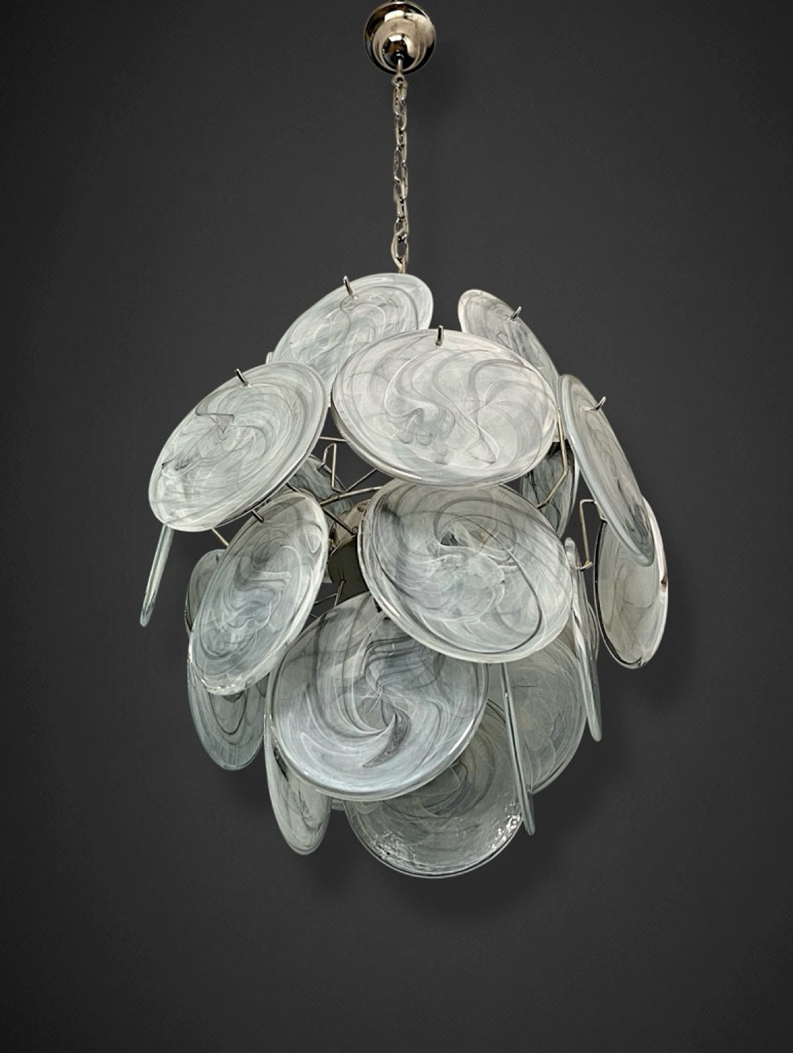 Vintage Italian Murano chandelier – 24 alabaster dove color disks