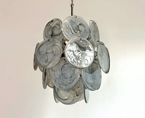 Vintage Italian Murano chandelier – 24 alabaster dove color disks