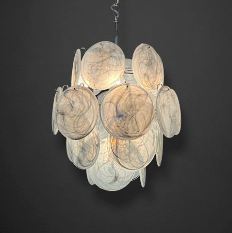 Vintage Italian Murano chandelier – 24 alabaster dove color disks