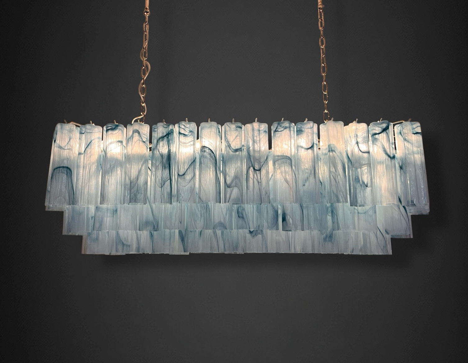 Elegant Murano tube Chandelier – 114 blue alabaster glasses