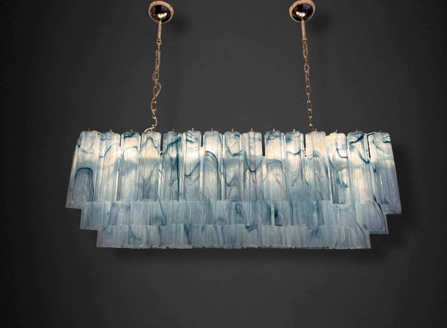 Elegant Murano tube Chandelier – 114 blue alabaster glasses