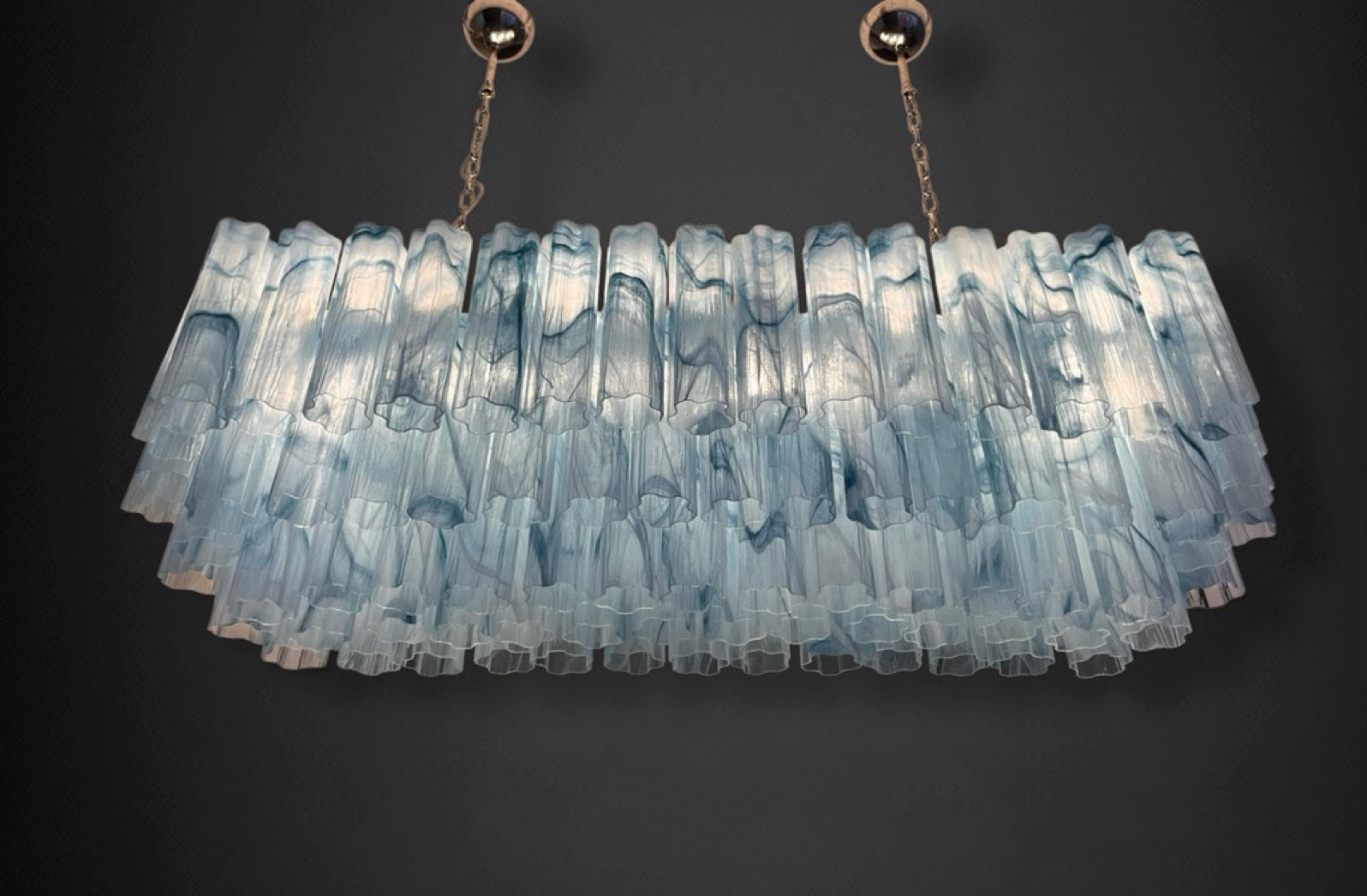 Elegant Murano tube Chandelier – 114 blue alabaster glasses
