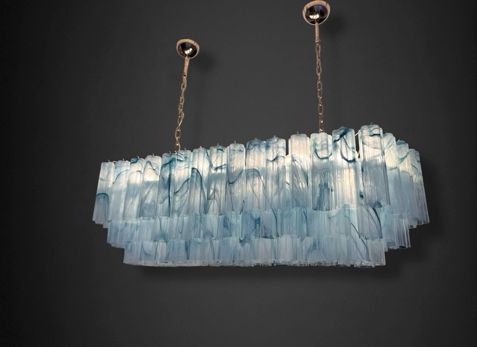 Elegant Murano tube Chandelier – 114 blue alabaster glasses