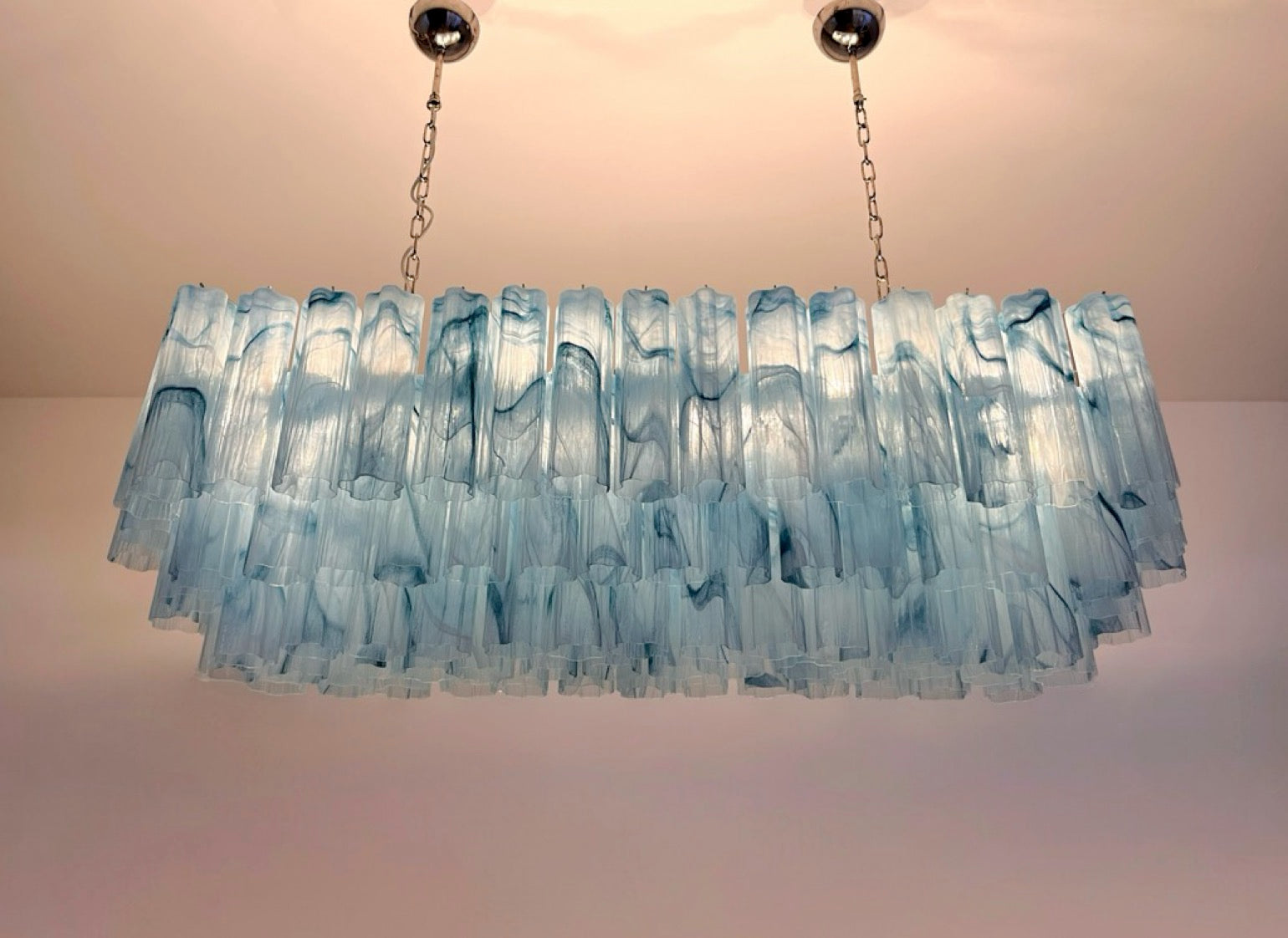 Elegant Murano tube Chandelier – 114 blue alabaster glasses