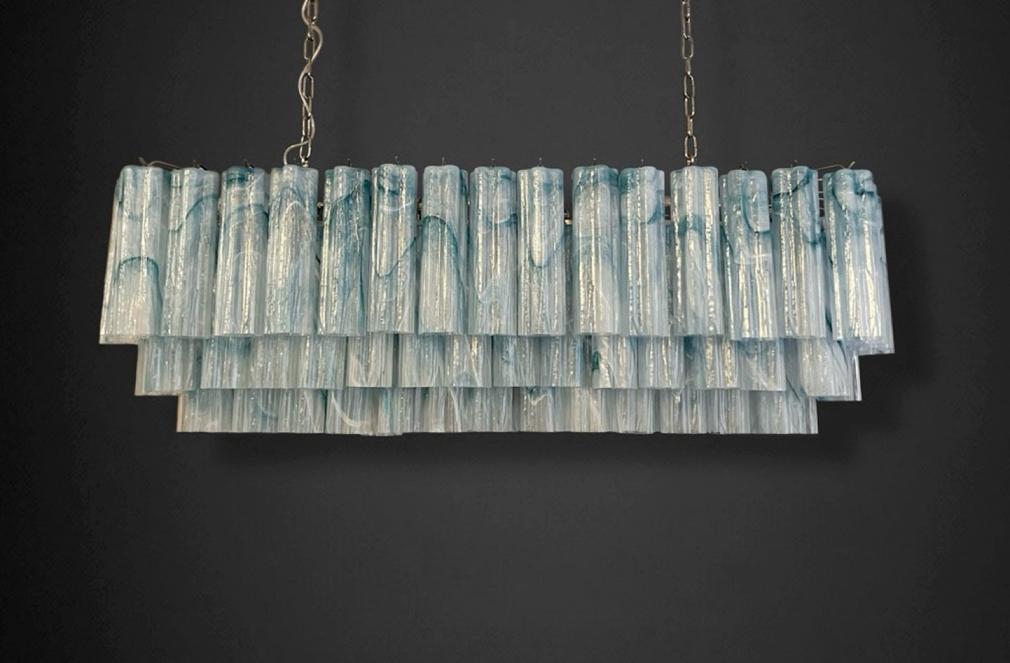 Elegant Murano tube Chandelier – 114 blue alabaster glasses