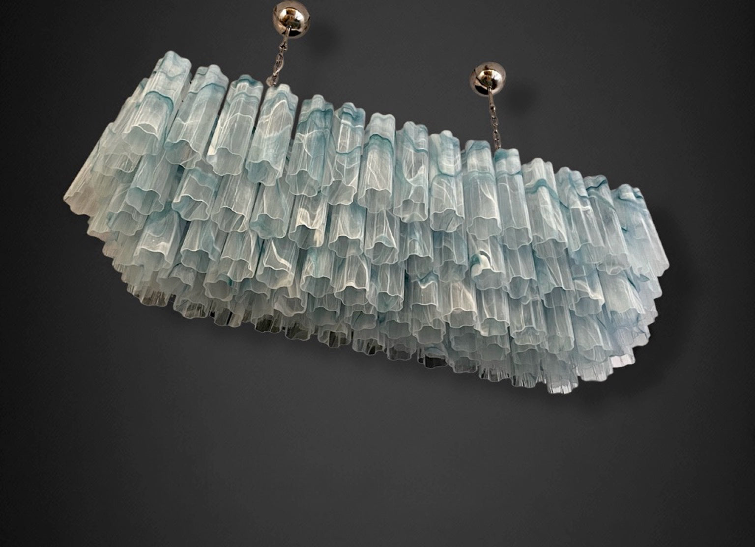 Elegant Murano tube Chandelier – 114 blue alabaster glasses
