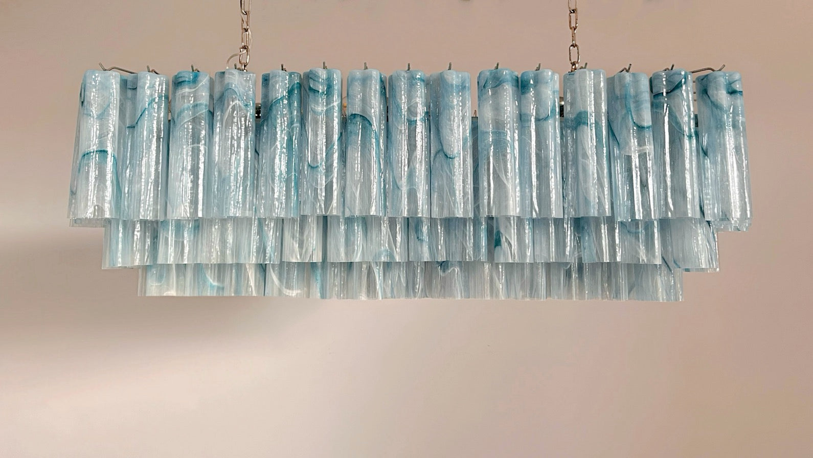 Elegant Murano tube Chandelier – 114 blue alabaster glasses