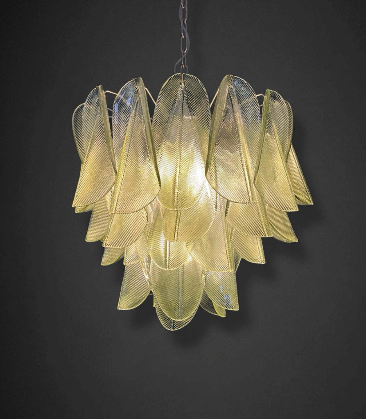 Italian vintage Murano chandelier – Mazzega – 41 “rondini” green glass