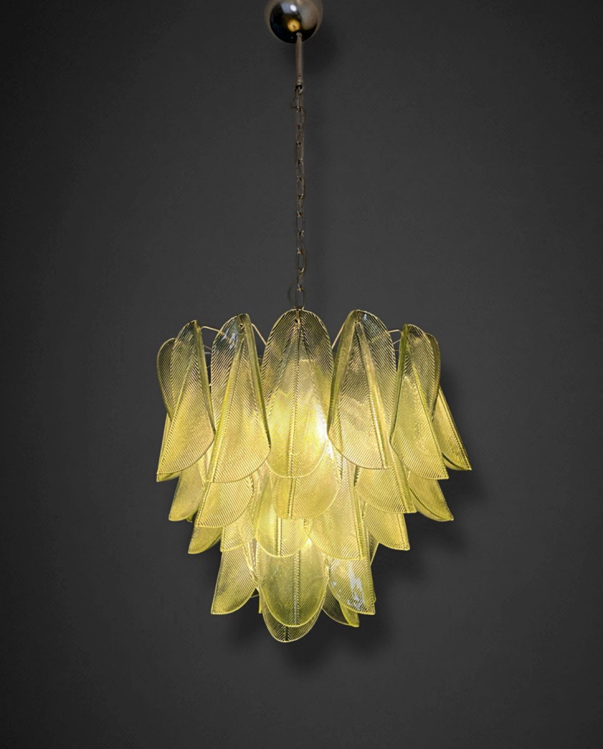 Italian vintage Murano chandelier – Mazzega – 41 “rondini” green glass