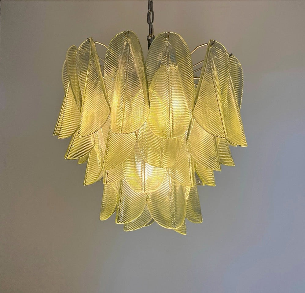 Italian vintage Murano chandelier – Mazzega – 41 “rondini” green glass