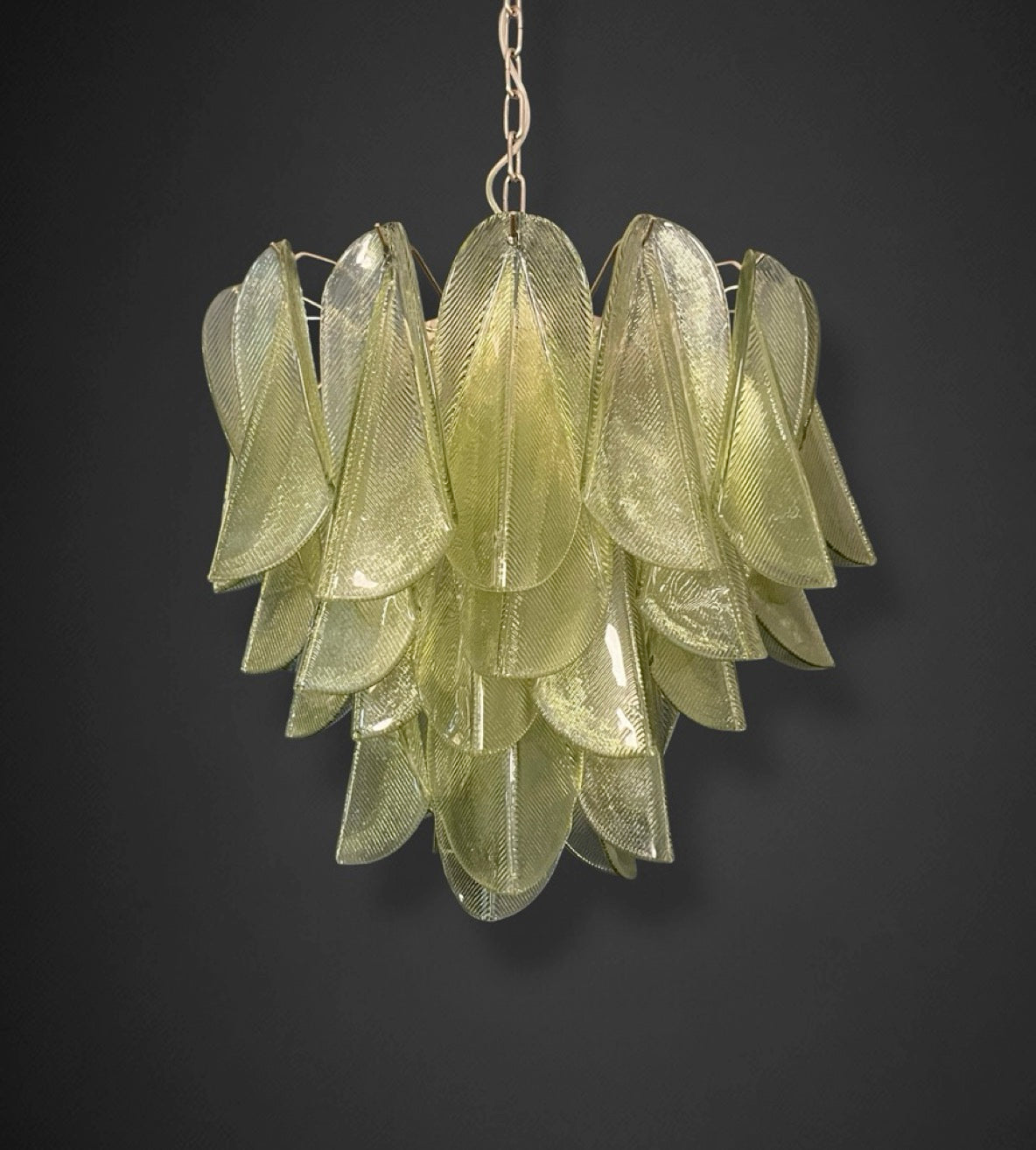 Italian vintage Murano chandelier – Mazzega – 41 “rondini” green glass