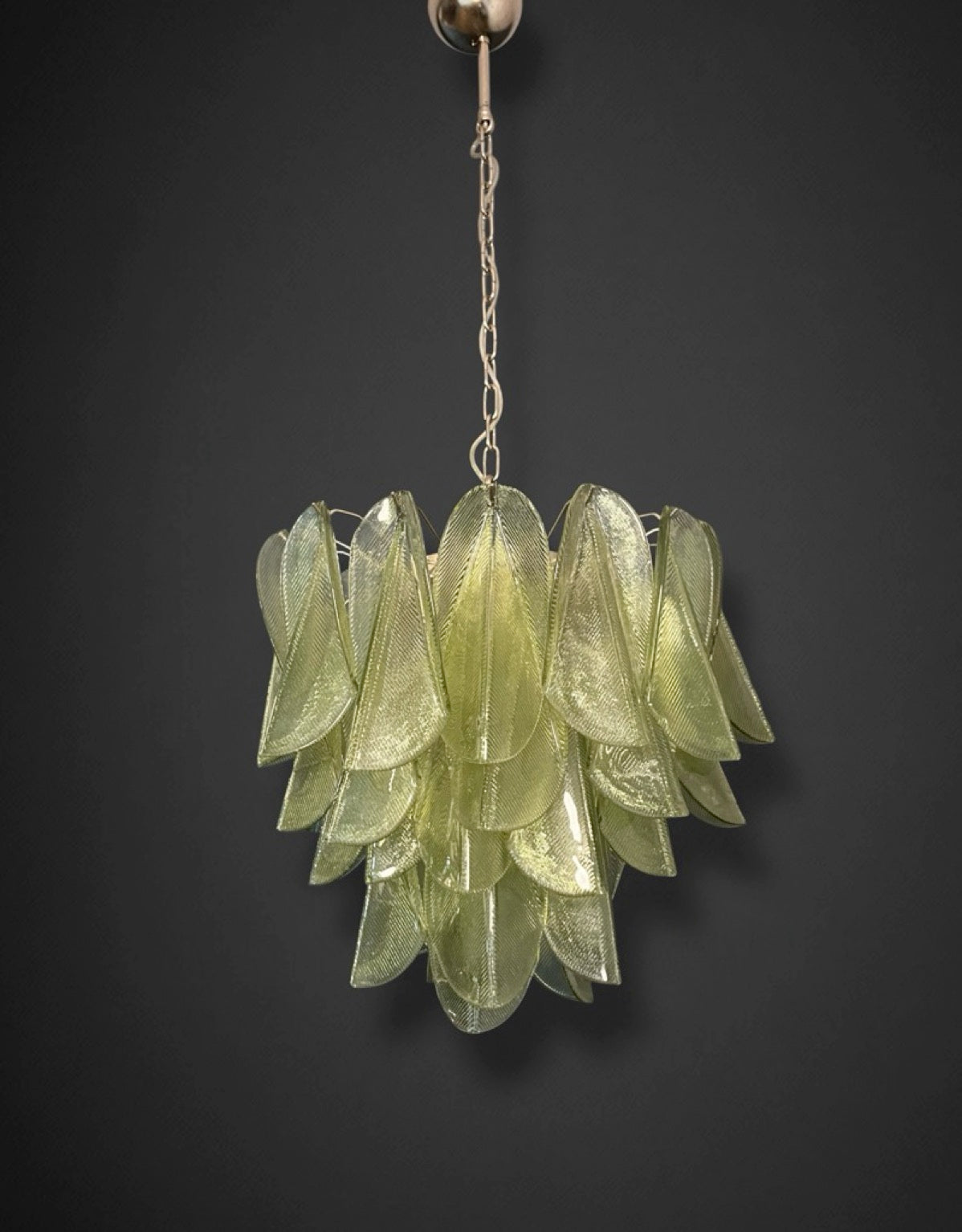 Italian vintage Murano chandelier – Mazzega – 41 “rondini” green glass