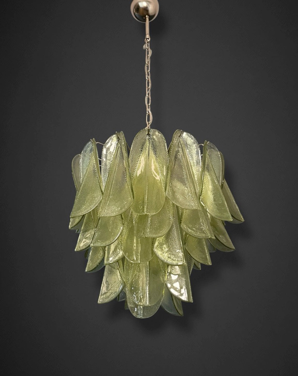 Italian vintage Murano chandelier – Mazzega – 41 “rondini” green glass