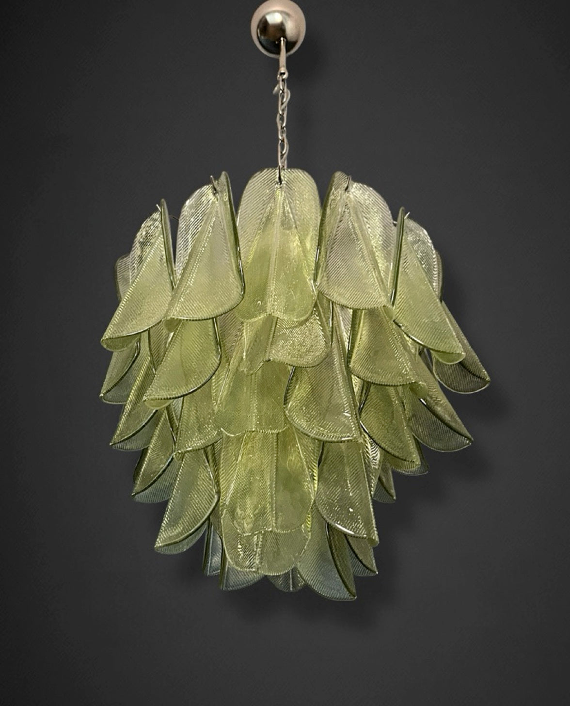 Italian vintage Murano chandelier – Mazzega – 41 “rondini” green glass