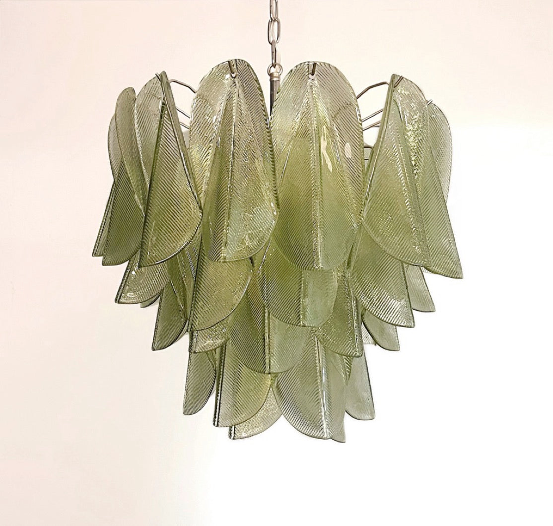 Italian vintage Murano chandelier – Mazzega – 41 “rondini” green glass