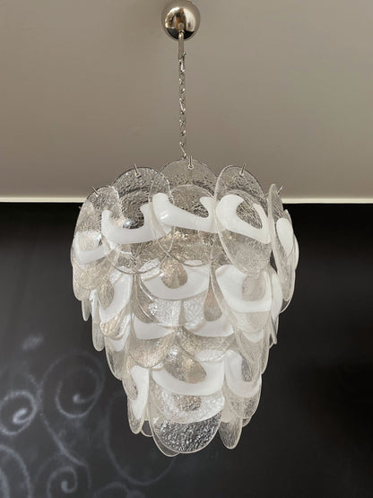 Murano Lysekrone | 41 Hvite Klare Konglebladglass