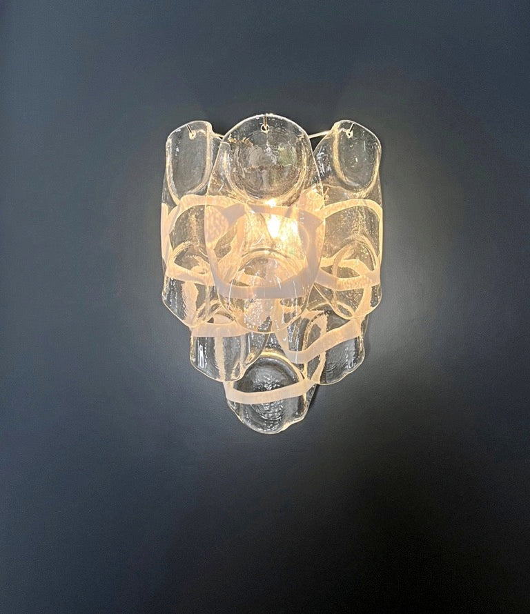Murano Vegglampe | 6 Hvite Crostoliglass | 1 par