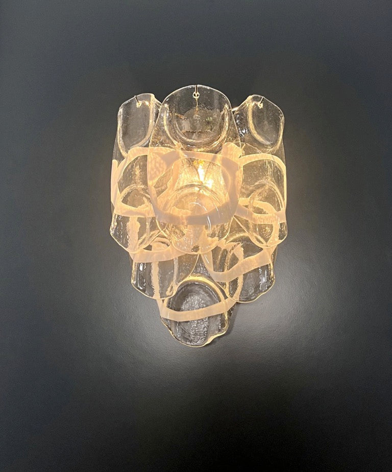 Murano Vegglampe | 6 Hvite Crostoliglass | 1 par