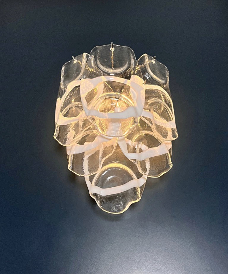 Murano Vegglampe | 6 Hvite Crostoliglass | 1 par