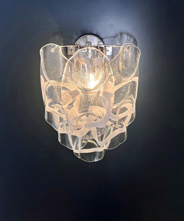Murano Vegglampe | 6 Hvite Crostoliglass | 1 par