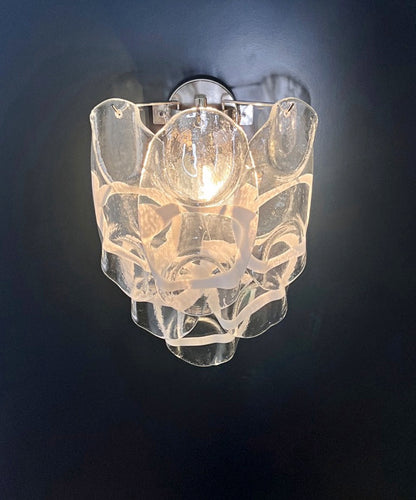 Murano Vegglampe | 6 Hvite Crostoliglass | 1 par