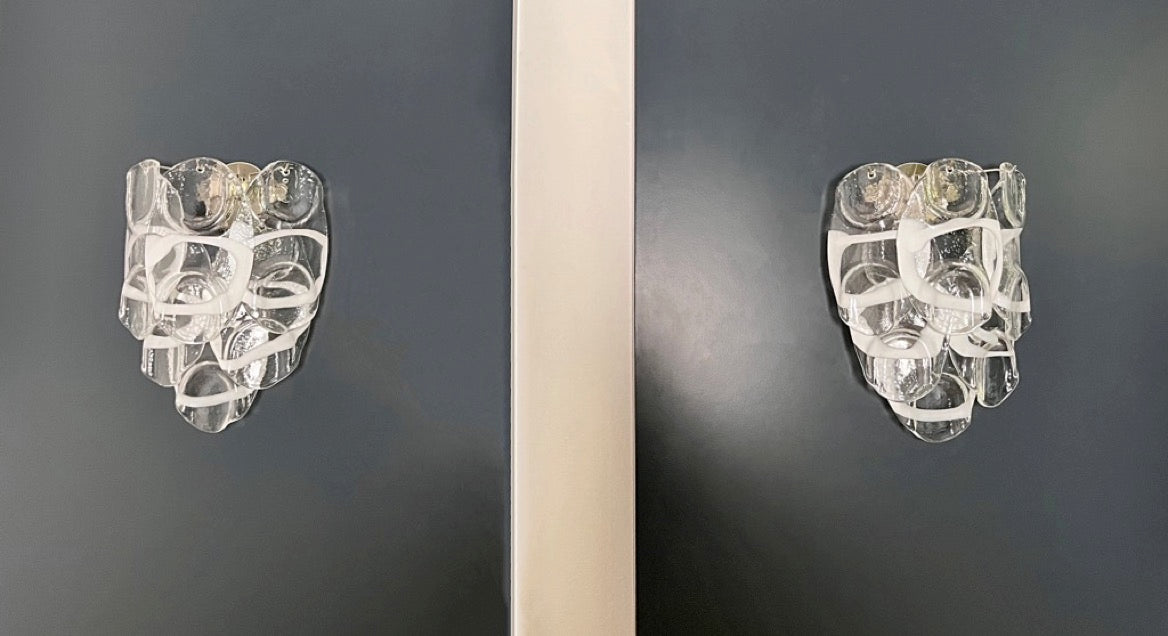 Murano Vegglampe | 6 Hvite Crostoliglass | 1 par