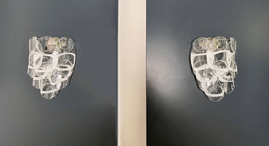 Murano Vegglampe | 6 Hvite Crostoliglass | 1 par