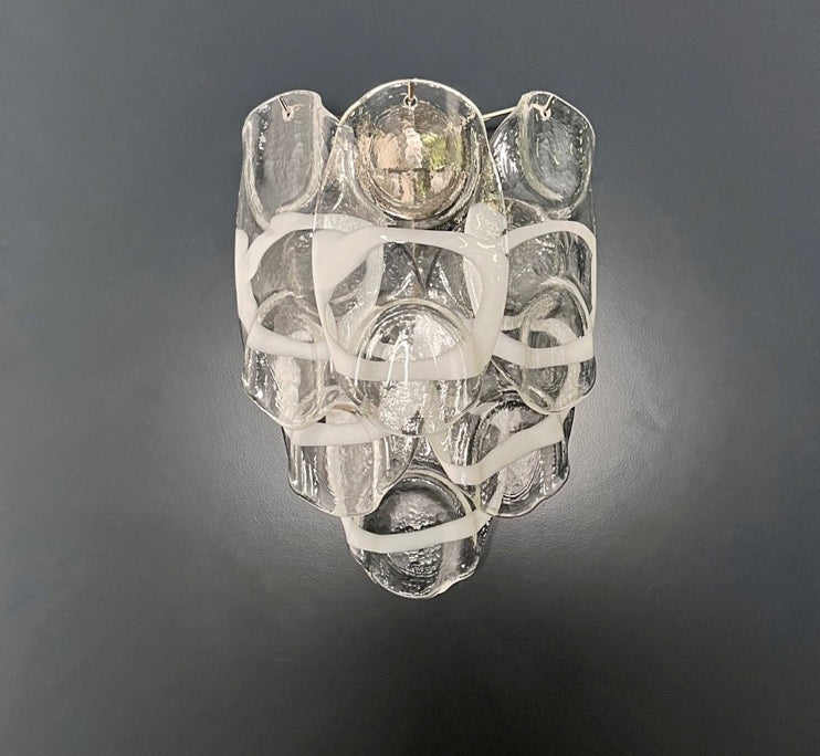 Murano Vegglampe | 6 Hvite Crostoliglass | 1 par