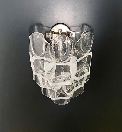 Murano Vegglampe | 6 Hvite Crostoliglass | 1 par