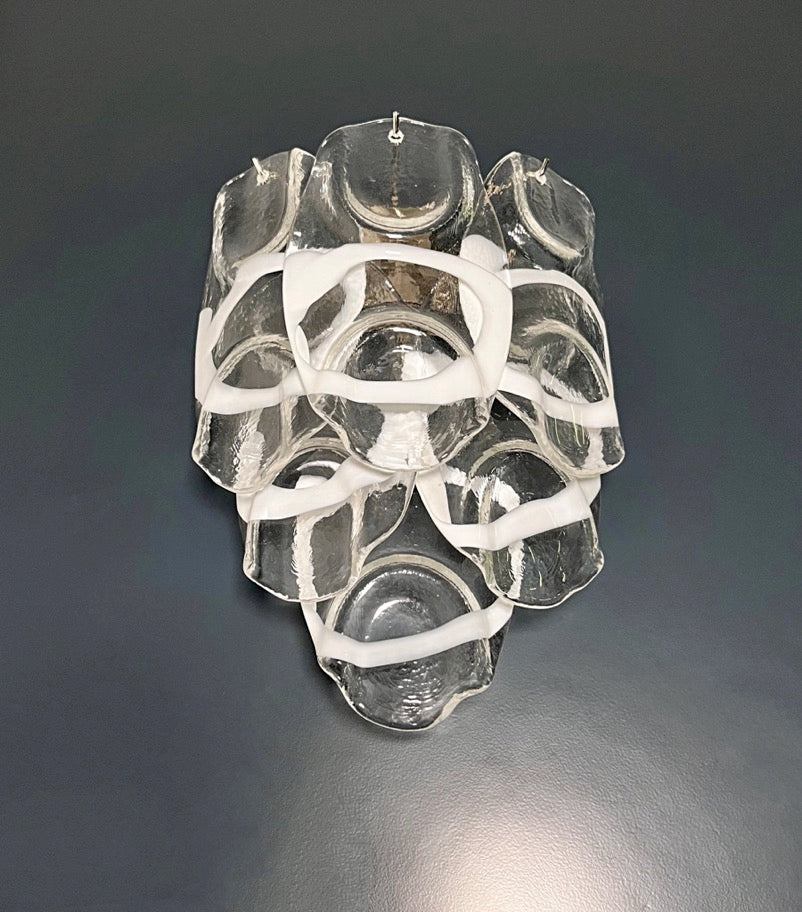 Murano Vegglampe | 6 Hvite Crostoliglass | 1 par