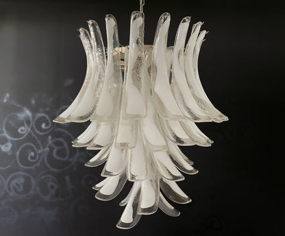 Murano Chandelier | 52 Clear White Cone Leaf Glass