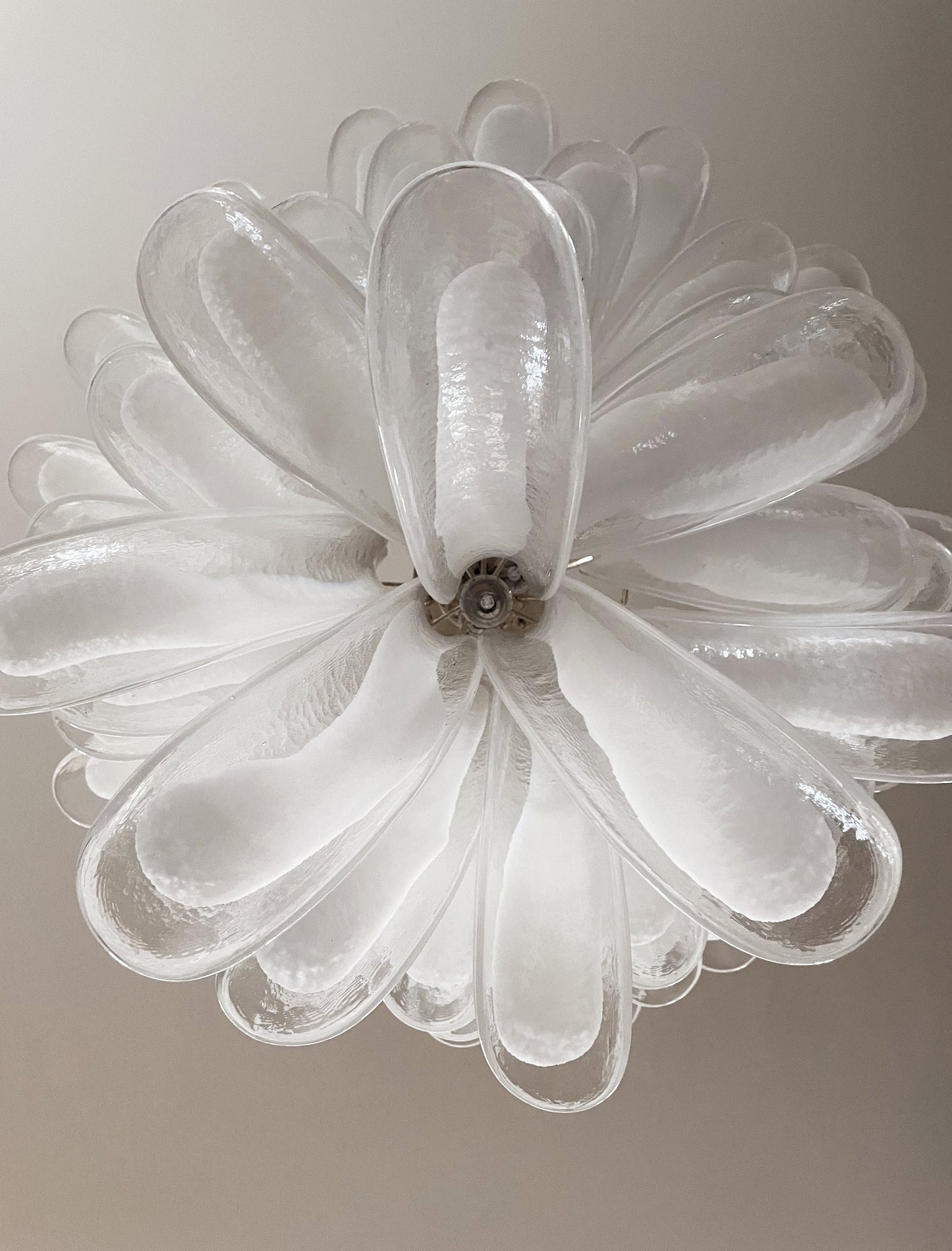 Murano Chandelier | 52 Clear White Cone Leaf Glass