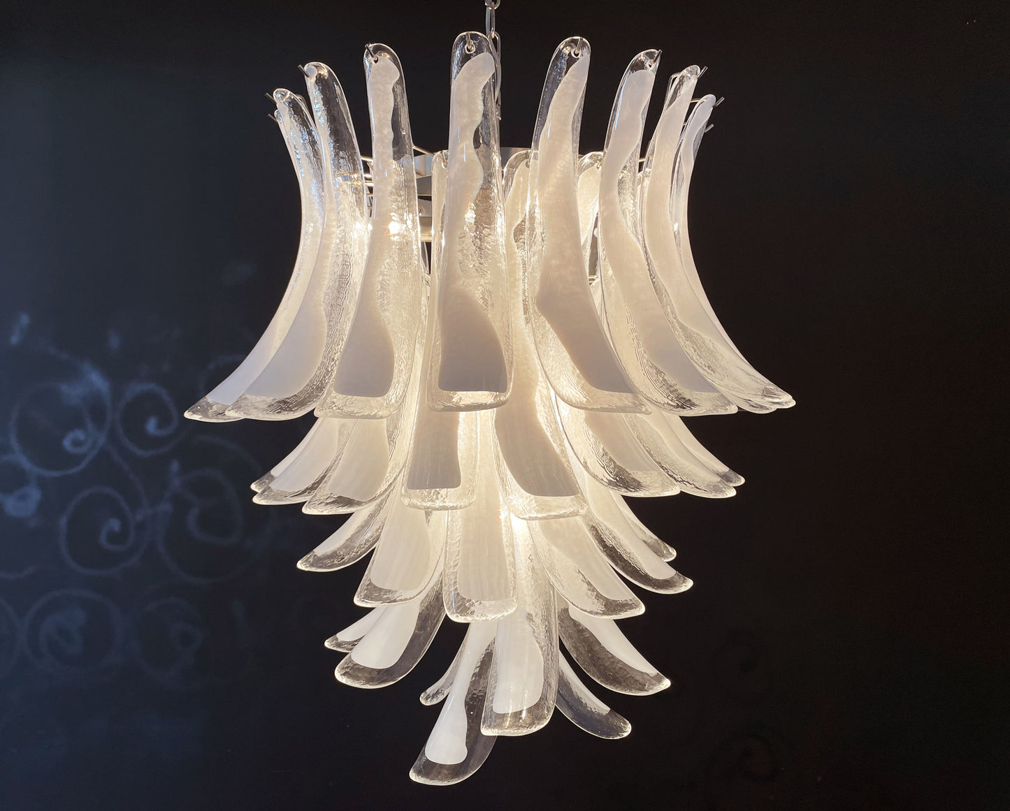 Murano Chandelier | 52 Clear White Cone Leaf Glass