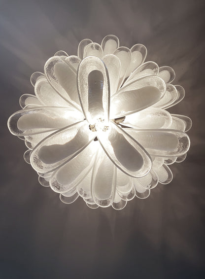 Murano Chandelier | 52 Clear White Cone Leaf Glass