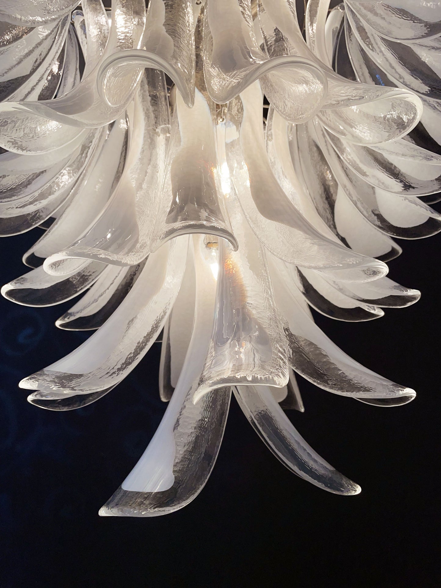 Murano Chandelier | 52 Clear White Cone Leaf Glass