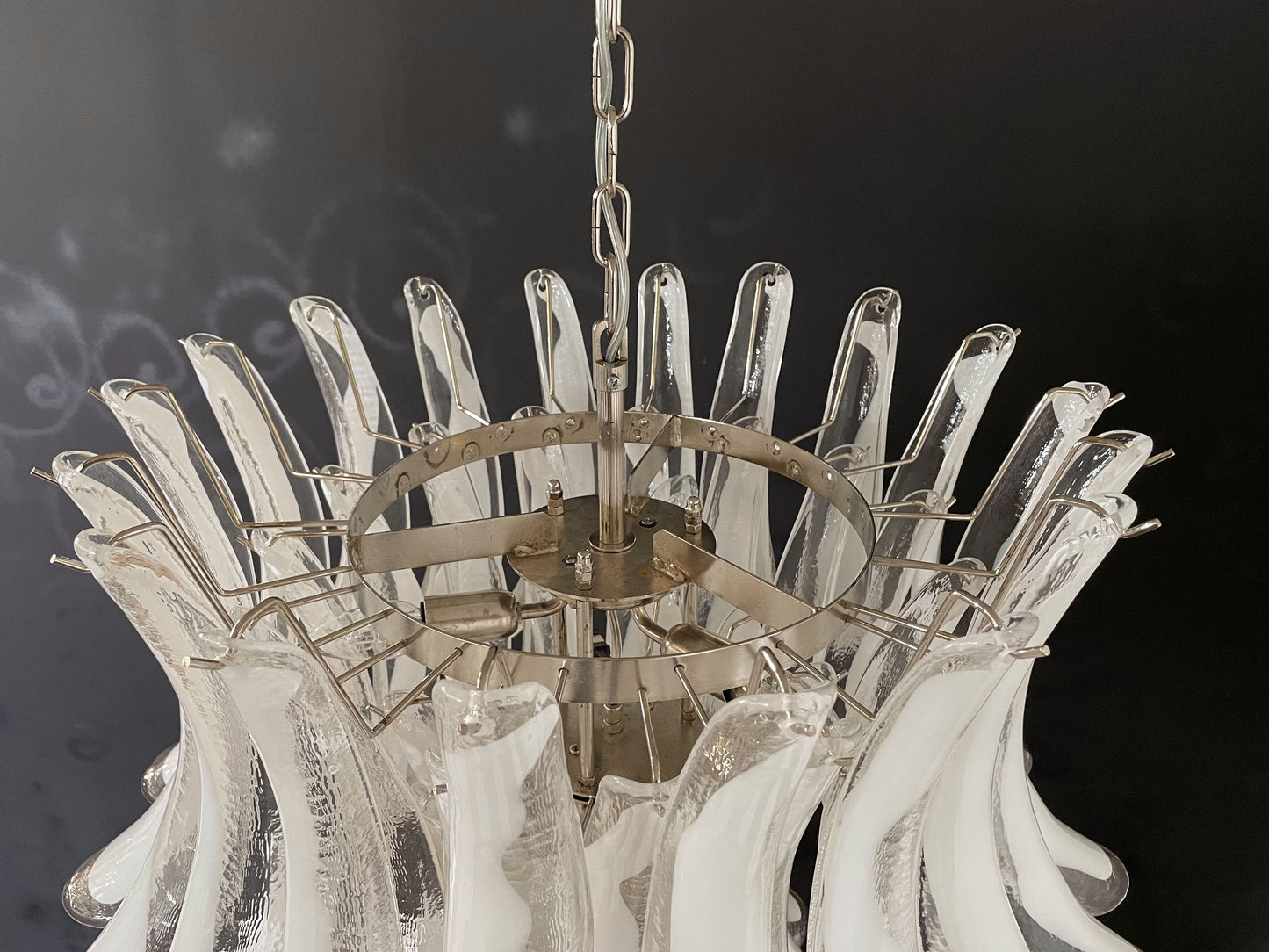 Murano Chandelier | 52 Clear White Cone Leaf Glass