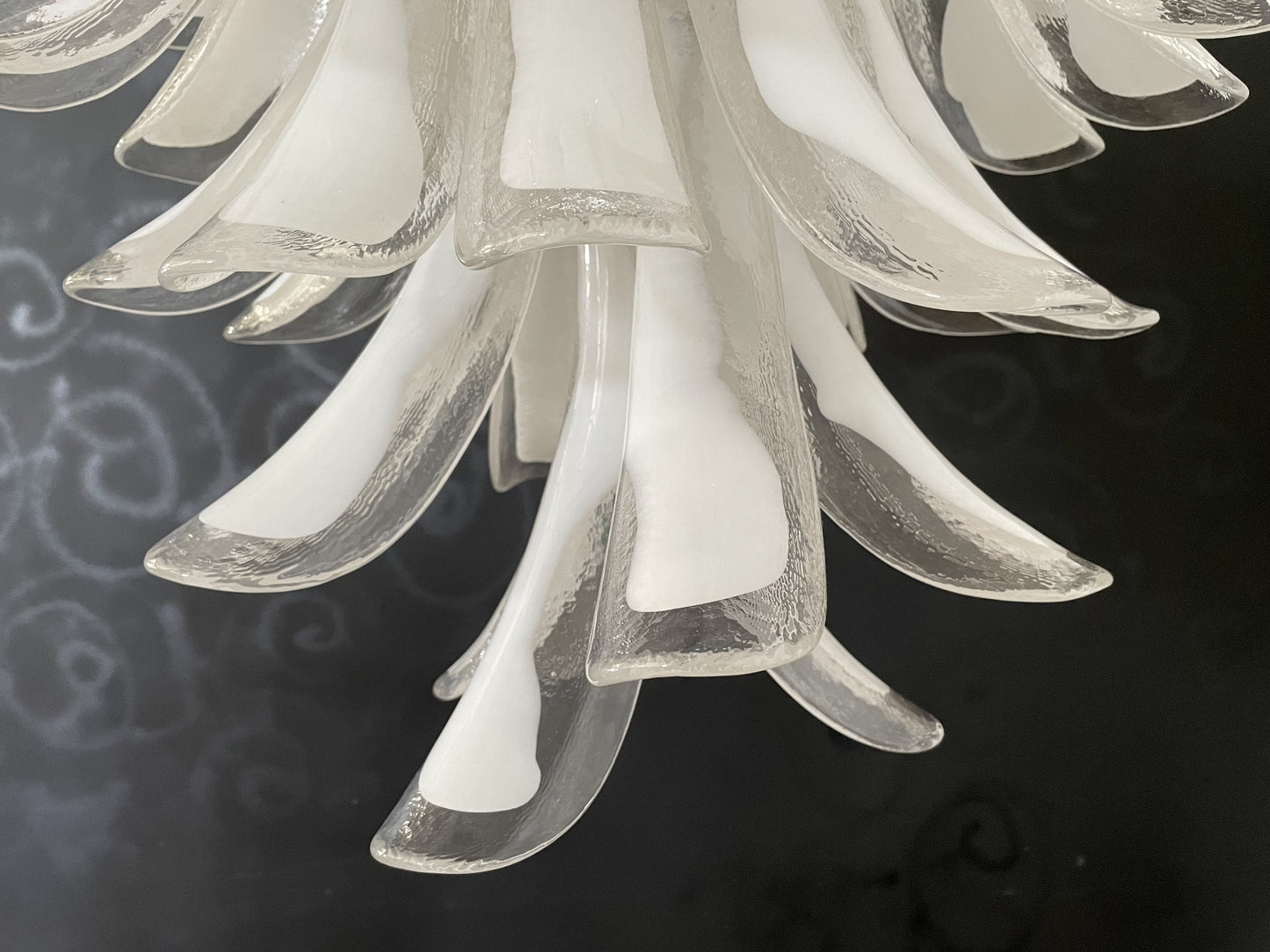 Murano Chandelier | 52 Clear White Cone Leaf Glass