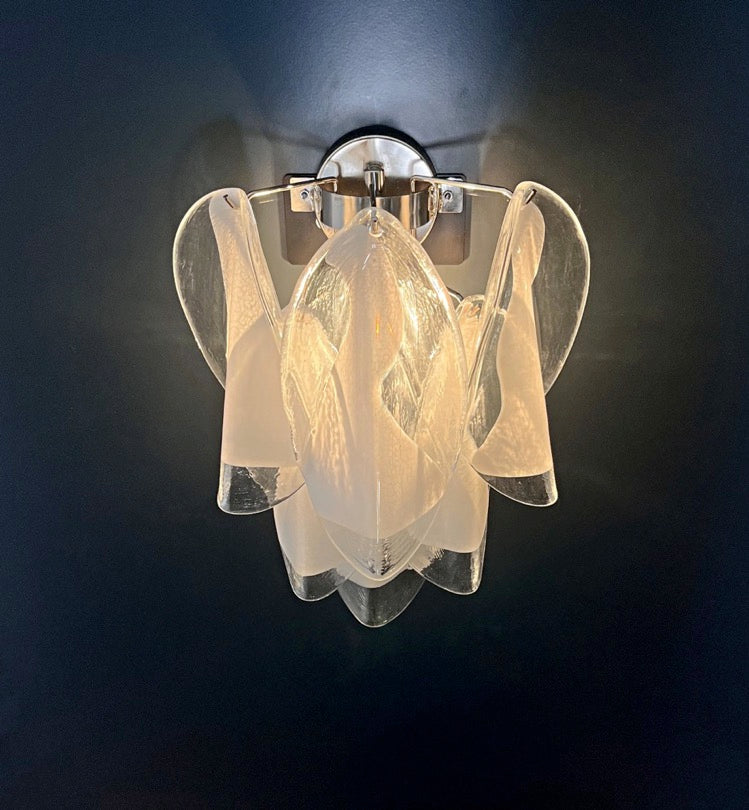 Murano Vegglampe | 12 Klare Hvite Rondiniglass | 1 par