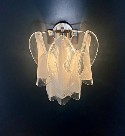 Murano Vegglampe | 12 Klare Hvite Rondiniglass | 1 par