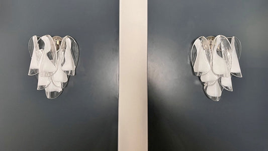 Murano Vegglampe | 12 Klare Hvite Rondiniglass | 1 par